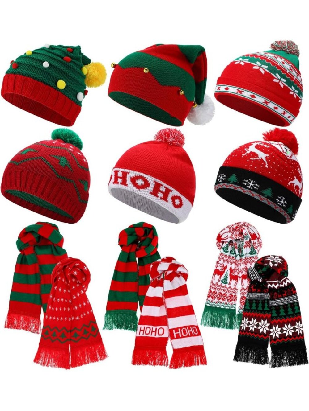 Cozy 12-Piece Christmas Knitted Beanie & Scarf Set for Winter Fashion